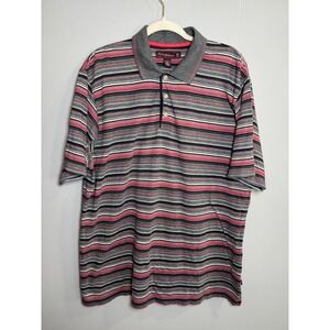 Tommy Bahama 18 Golf Mens Large Striped‎ Polo Shirt Short Sleeve Cotton Gray Red